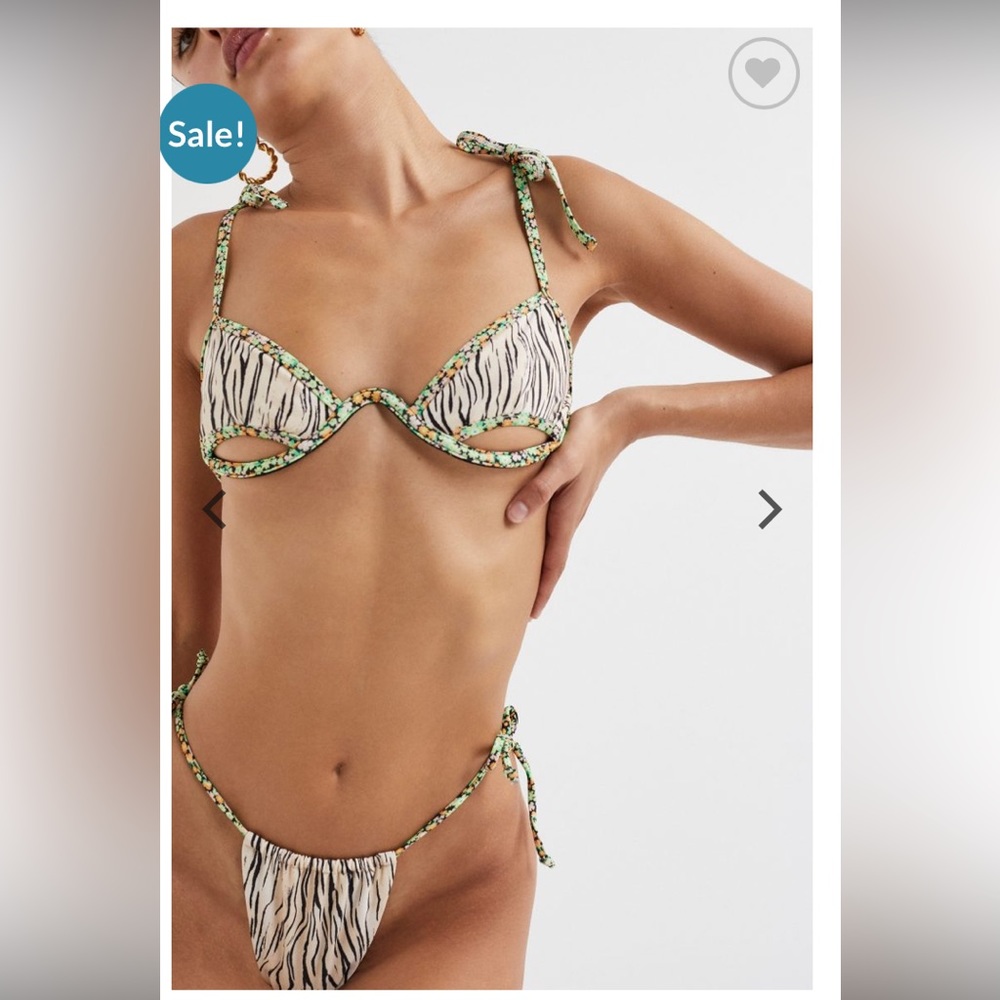 For Love and Lemons Animal Ivory print cutout contour bikini set XS/S